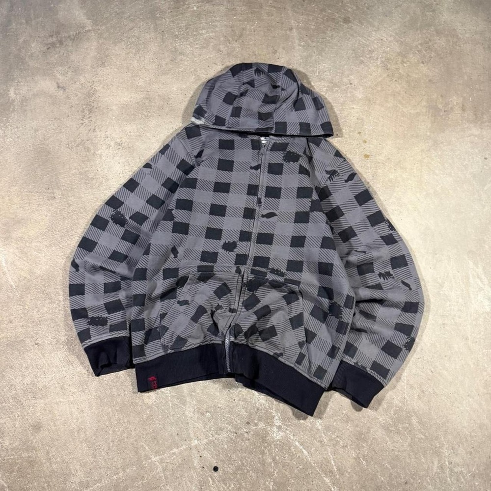 Vintage y2k emo grunge grey and black full zip Tony hawk skater hoodie Size M
